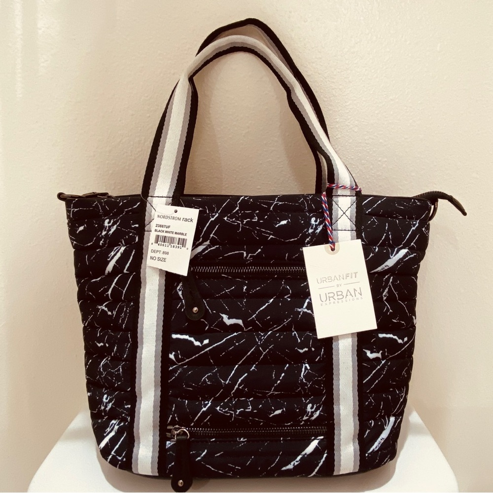 NWT UrbanFit, Urban Expressions Black/White Marble Laptop Tote/Crossbody Bag